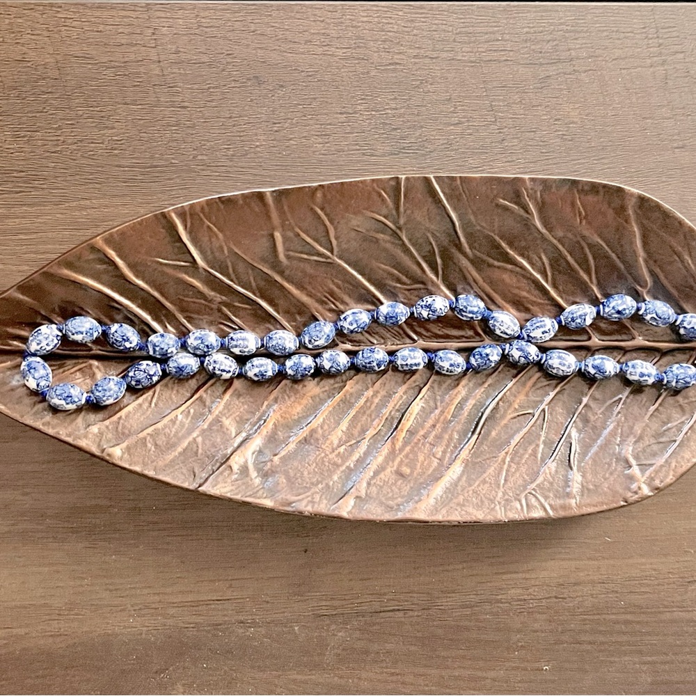 Vintage blue and white ceramic beaded hand-tied necklace